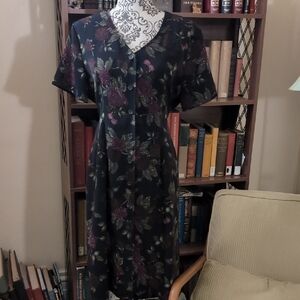 Vintage Navy Floral Button Down Dress